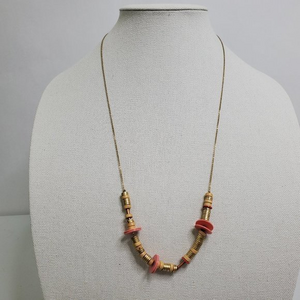 Madewell Necklace Pink Beaded Gold Tone Chain‎ Wood